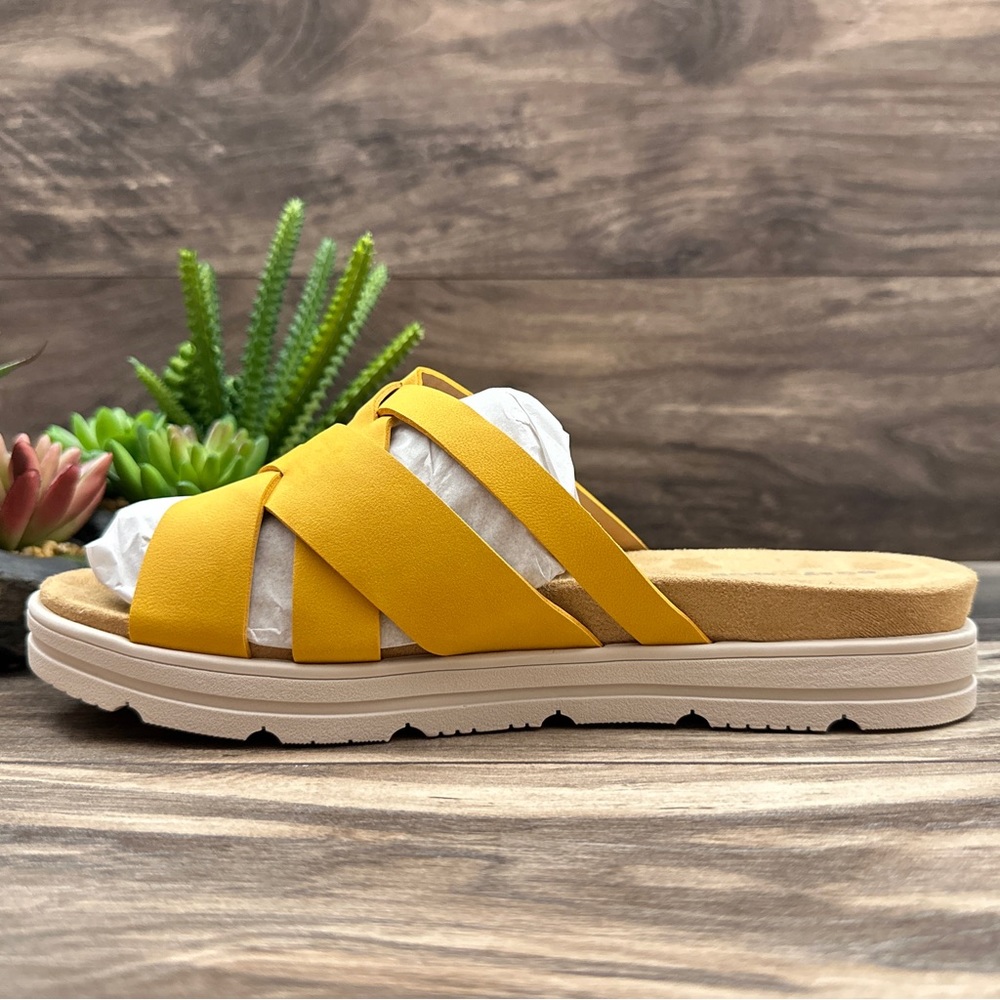 NIB Easy Spirit WIDE Star 3 Woven Strappy Comfort Slide Footbed Sandal Yellow - Picture 7 of 14